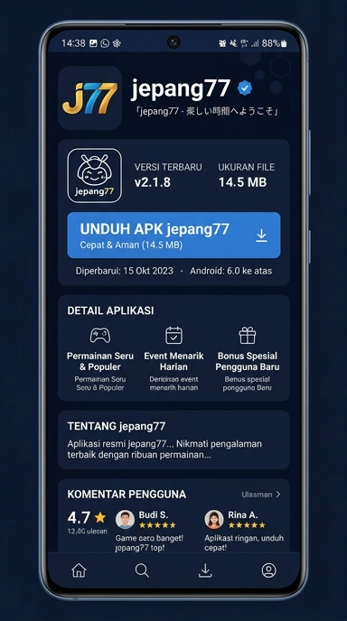 Tampilan halaman APK jepang77